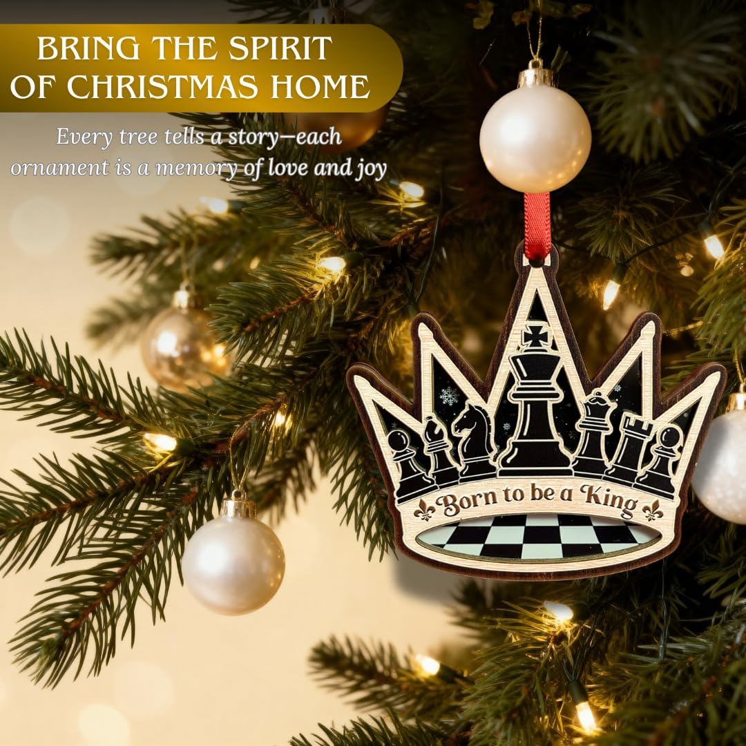 Chess Ornament, Chess Ornaments for Christmas Tree Wood and Acrylic, Chessboard Christmas Tree Decorations, Great Gift for Board Game Players, Teachers, Sport Clubs and Fans