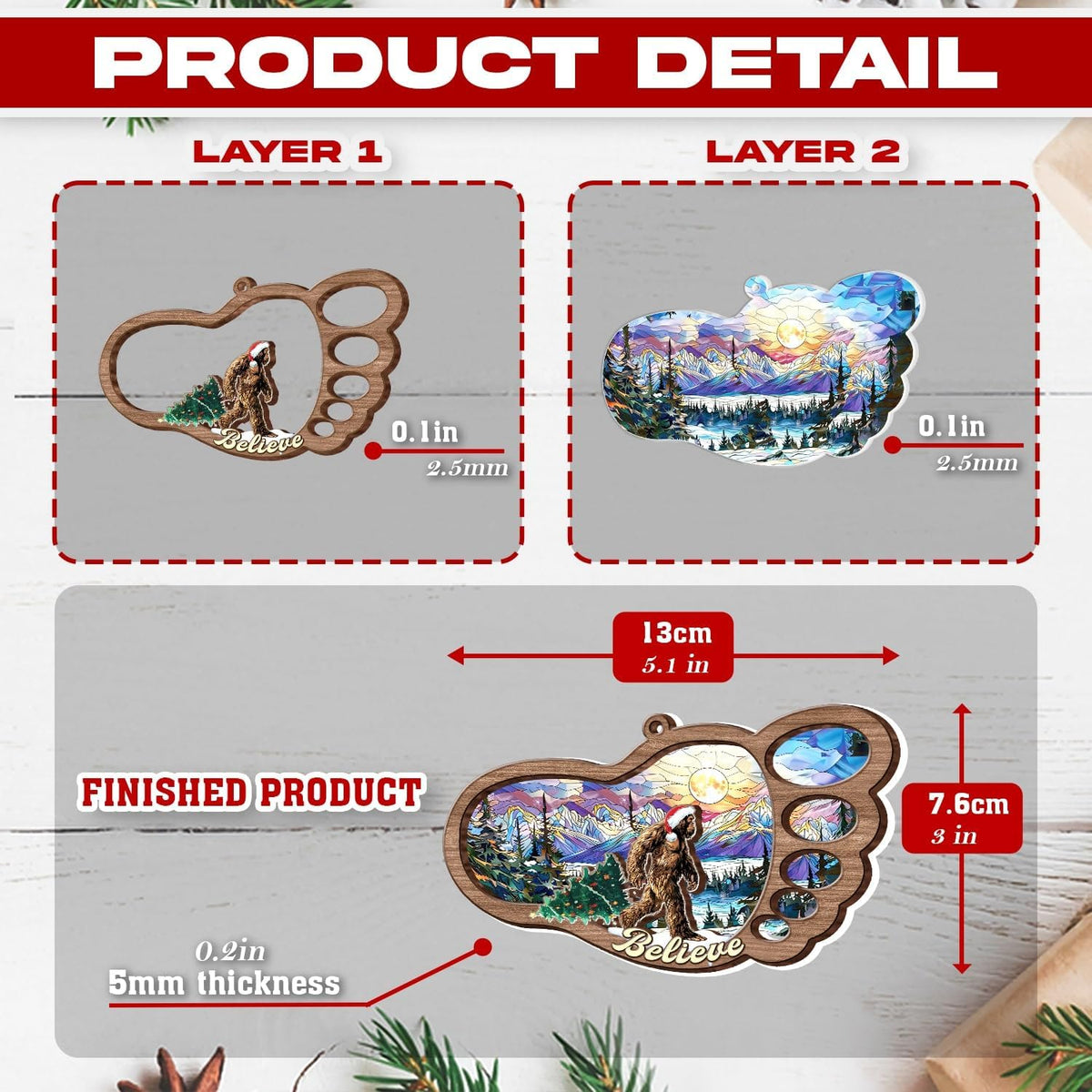 Bigfoot Christmas Ornaments - Bigfoot Ornaments for Christmas Tree - Bigfoot Suncatcher Ornament 2025 - Big Foot Sasquatch Gifts - Bigfoot Gifts for Men, Women, Kids - Bigfoot Christmas Decorations