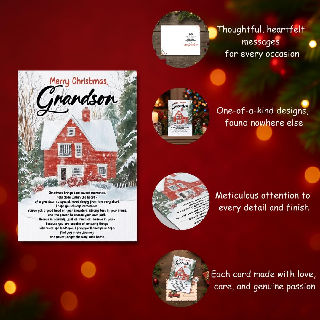 Christmas Card for Grandson with Premium Envelope – Heartfelt Holiday Greeting and Festive Family Keepsake