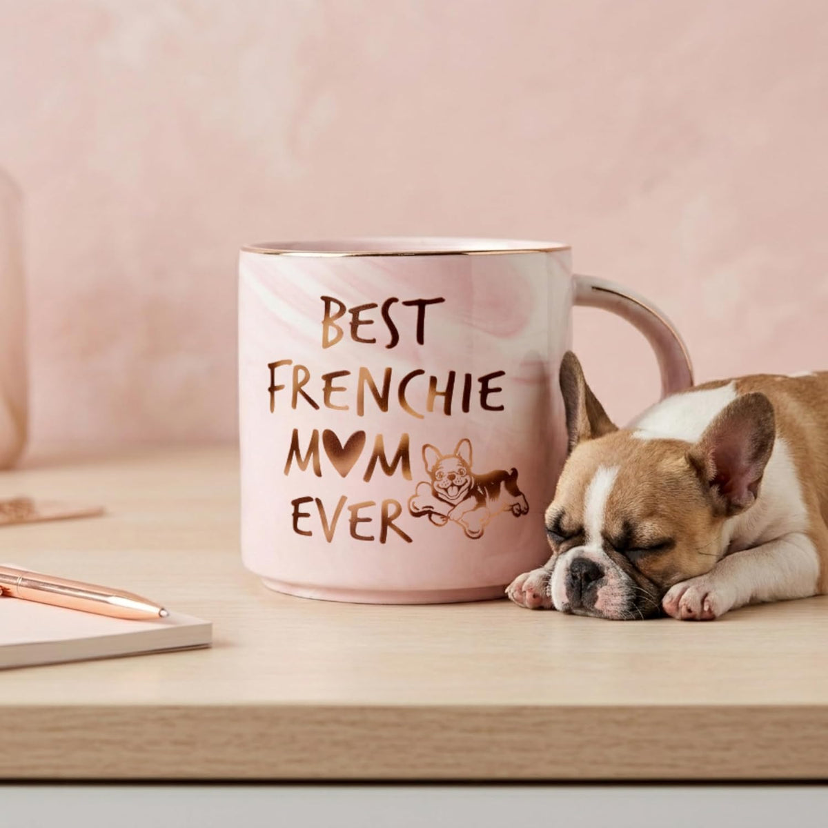 TAMUNBEE French Bulldog Gifts, Frenchie Mom Gifts Birthday, Best Dog Mom Ever Pink Marble Mug, Funny French Bulldog Gifts for Women Mothers Day, Birthday Christmas