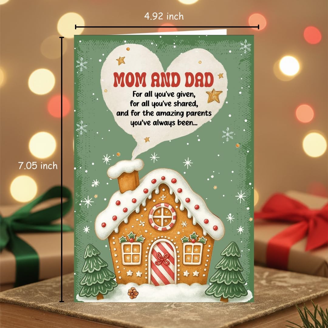 Christmas Card for Parents with Premium Envelope – Festive Mom and Dad Holiday Greeting Keepsake
