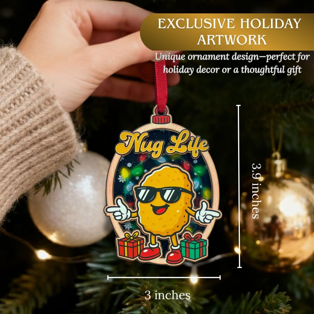 Chicken Nugget Christmas Ornament, Funny Nugget Christmas Ornaments for Foodies, Shatterproof 3D Wood & Acrylic Design for Holiday Xmas Tree Decorations, Gag Gift for Friends and Teens