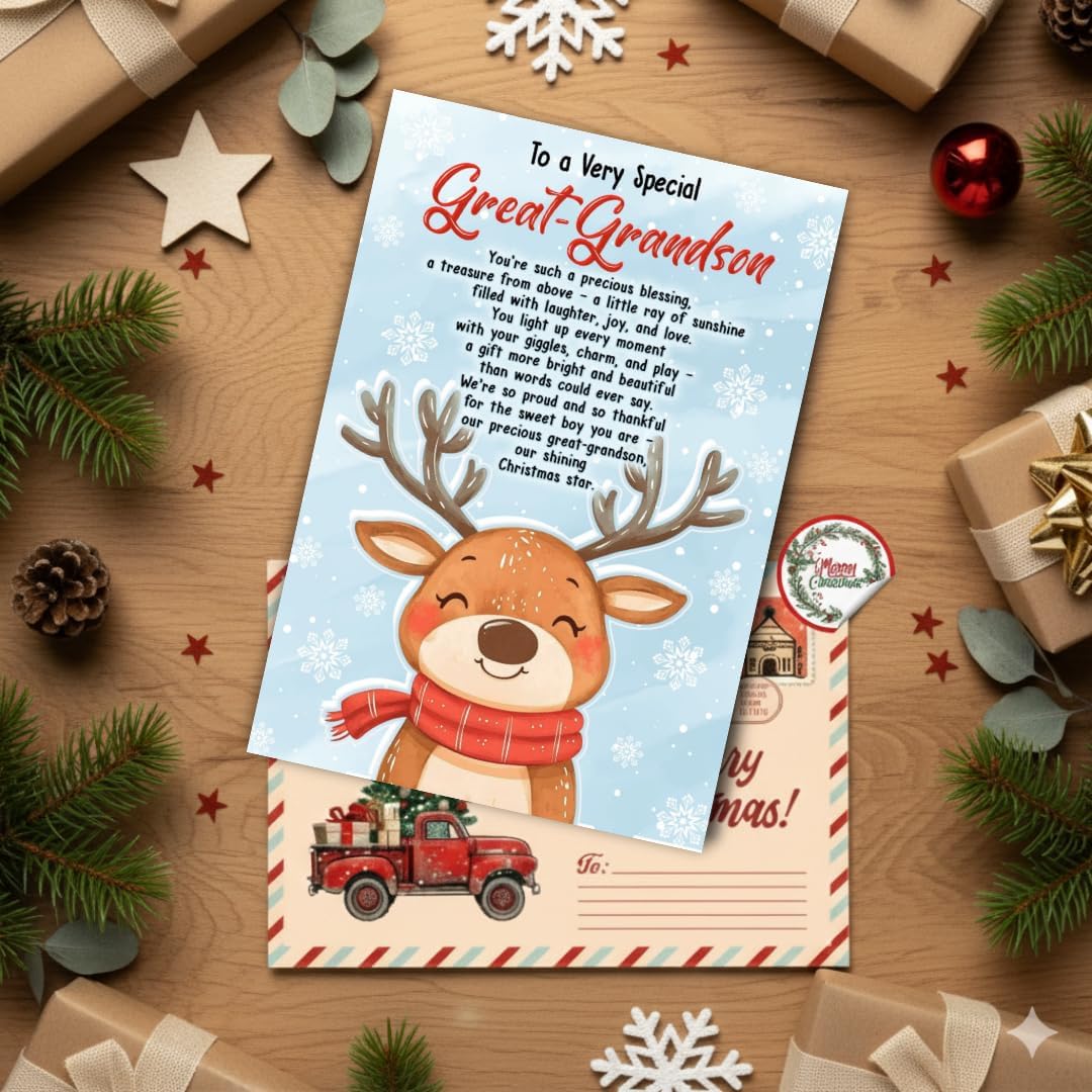 Christmas Card for Great-Grandson with Envelope – Heartfelt Holiday Greeting and Festive Keepsake Design