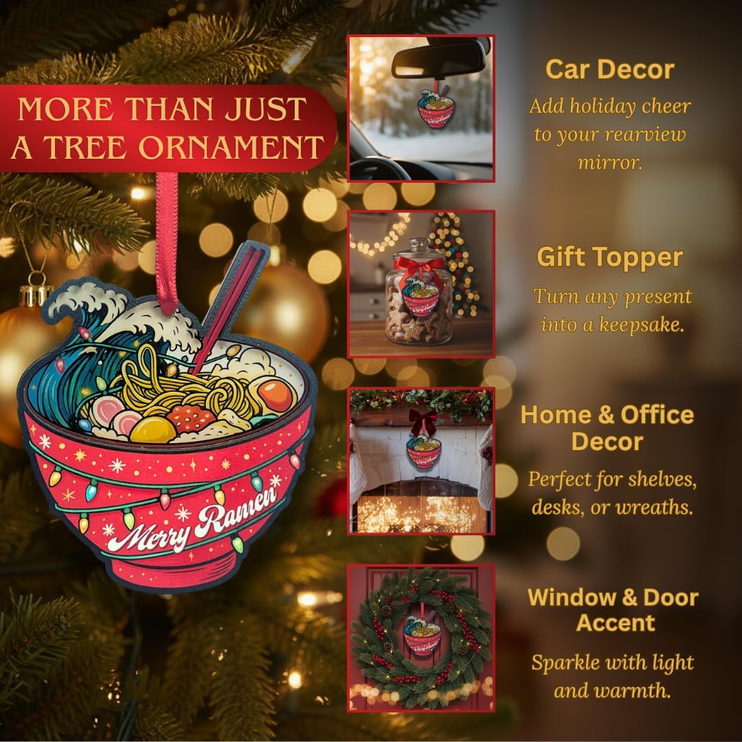Ramen Ornament, Shatterproof Wood and Acrylic Ramen Ornaments for Christmas Tree, Christmas Decorations, Gift for Foodies and Japanese Food Lovers