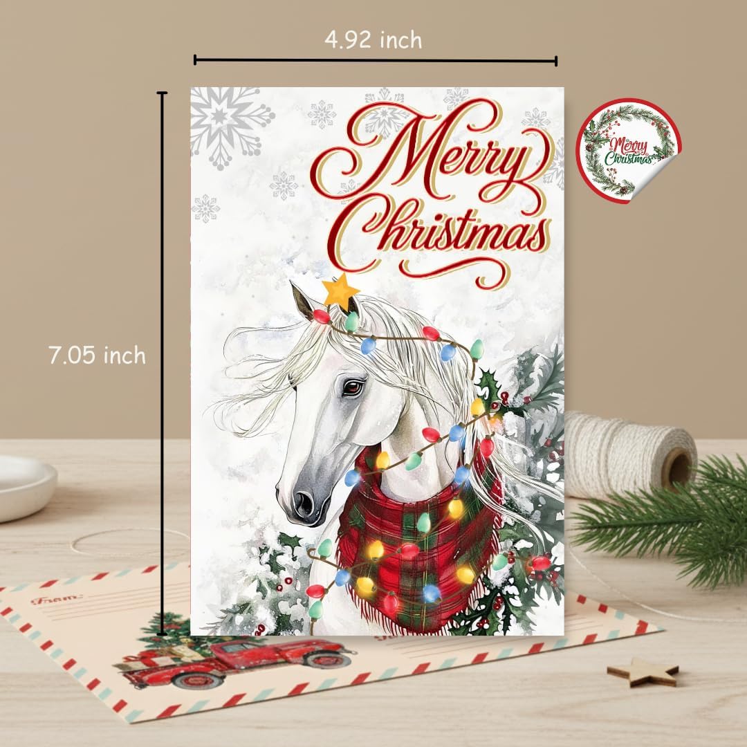 Horse Christmas Cards with Envelopes – Festive Equestrian Holiday Greetings for Family and Friends