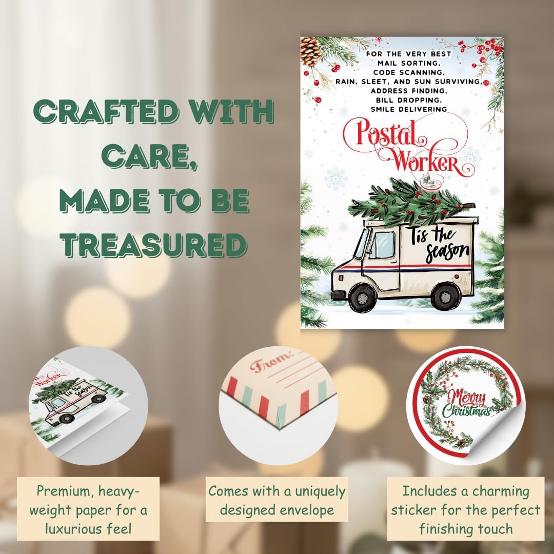 Christmas Card for Mail Carrier with Envelope – Festive Holiday Greeting Featuring a Thank You Message