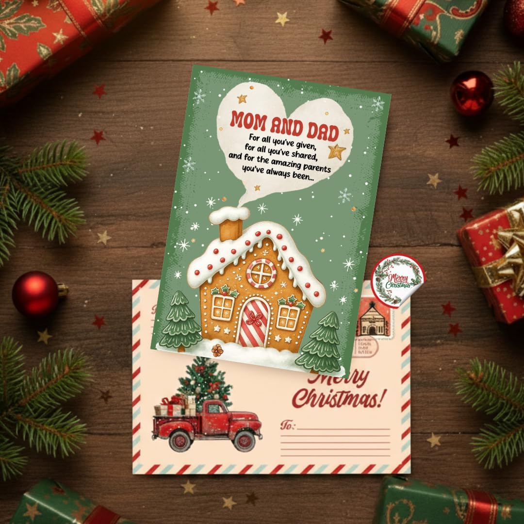 Christmas Card for Parents with Premium Envelope – Festive Mom and Dad Holiday Greeting Keepsake