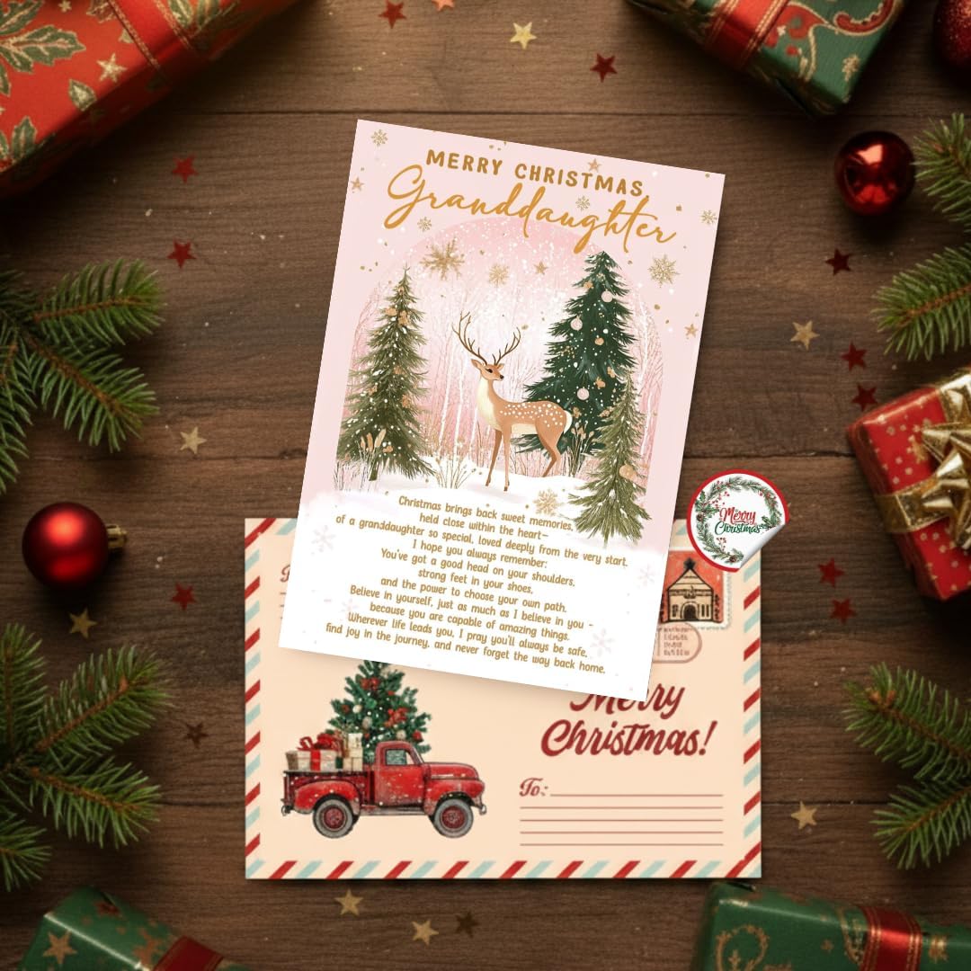 Christmas Card for Granddaughter with Premium Envelope – Festive Holiday Design and Heartfelt Keepsake