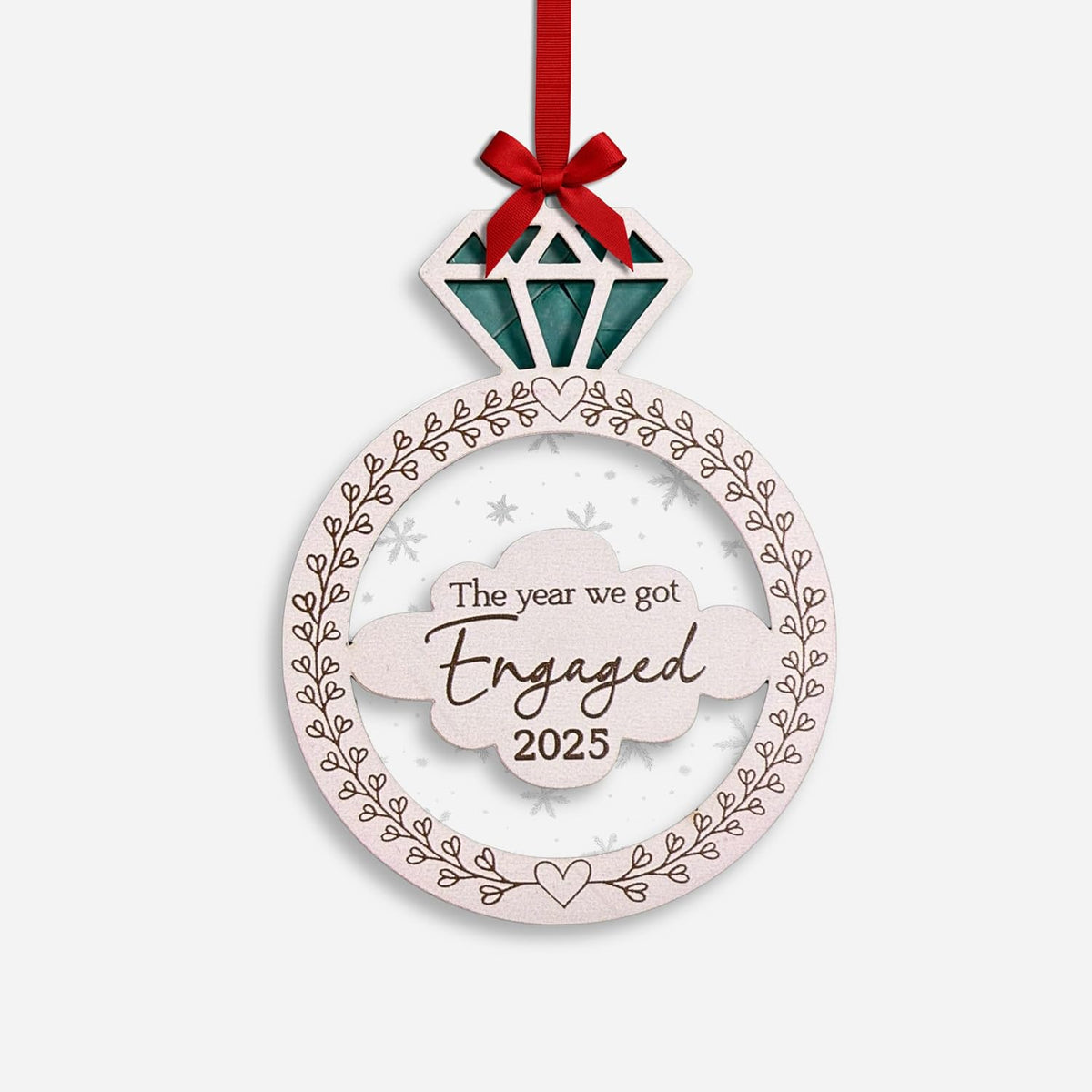 2026 Engagement Ring Ornament, Car Hanging Ornaments, Valentine Gift, Home Decorations, 3D Wooden Acrylic Cut Valentines Gifts for Newly Engaged Couples