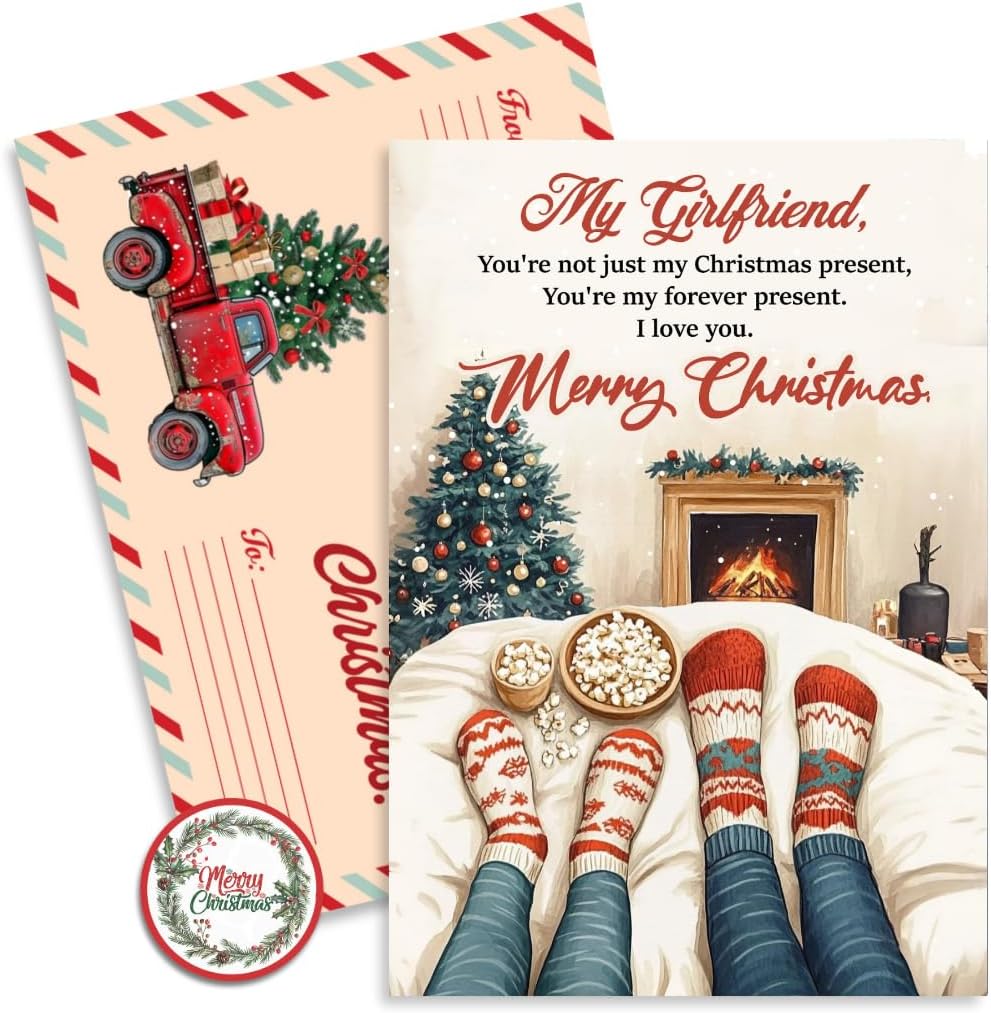 Christmas Card for Girlfriend from Boyfriend – Heartfelt Romantic Message with Premium Envelope