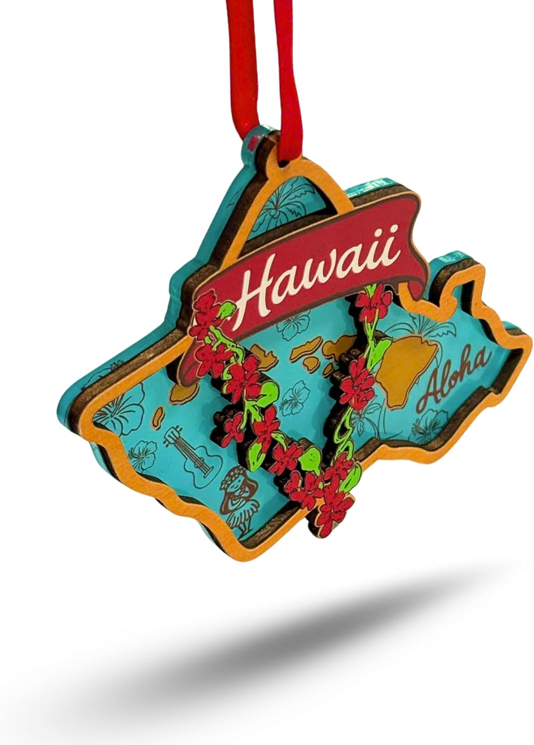 Hawaii Christmas Ornament, Hawaiian Ornaments for Christmas Tree, Hawaii Ornament Holiday Decor, 3D Wooden Acrylic Cut Xmas Gift for Men Women Family Friends, State Souvenir