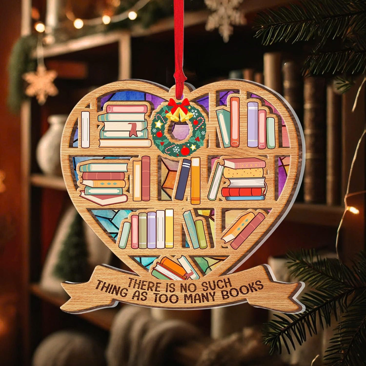 Book Lovers Christmas Ornament, Reading Theme Tree Decor, Literary Keepsake Gift for Readers, Bookworms and Librarians