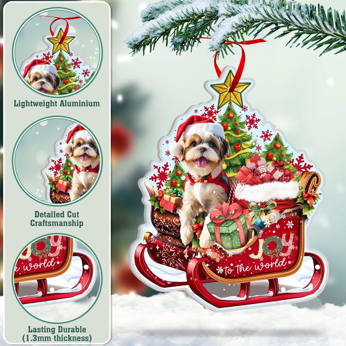 Shih Tzu Christmas Ornament - Shih Tzu Aluminum Ornaments (NOT 3D) for Christmas Tree - Puppy Ornament, Shitzu Dog Xmas Decorations 2025 - Gifts for Dog Mom, Pet Lovers