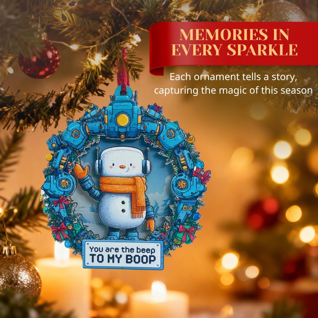 Robot Ornament, Funny Christmas Robot Ornaments, 3D Double Layer Wood Acrylic Tech Holiday Decor for Christmas Tree, Gift for Nerdy Couples and Robotics Enthusiasts