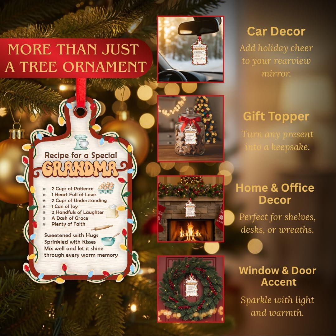 Grandma Christmas Ornament 2026, 2 Layer Wood Acrylic Keepsake, Heartfelt Gift from Grandchildren and Family