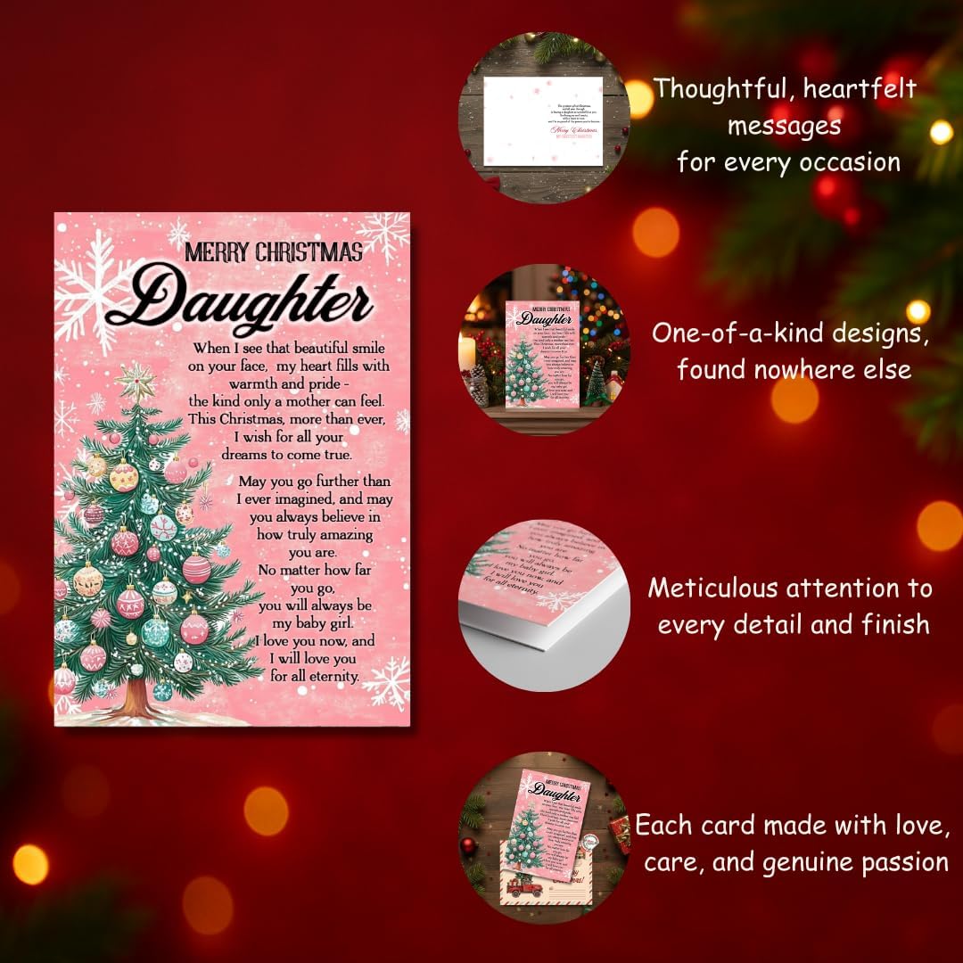 Christmas Card for Daughter with Premium Envelope – Loving Holiday Message and Heartfelt Family Keepsake