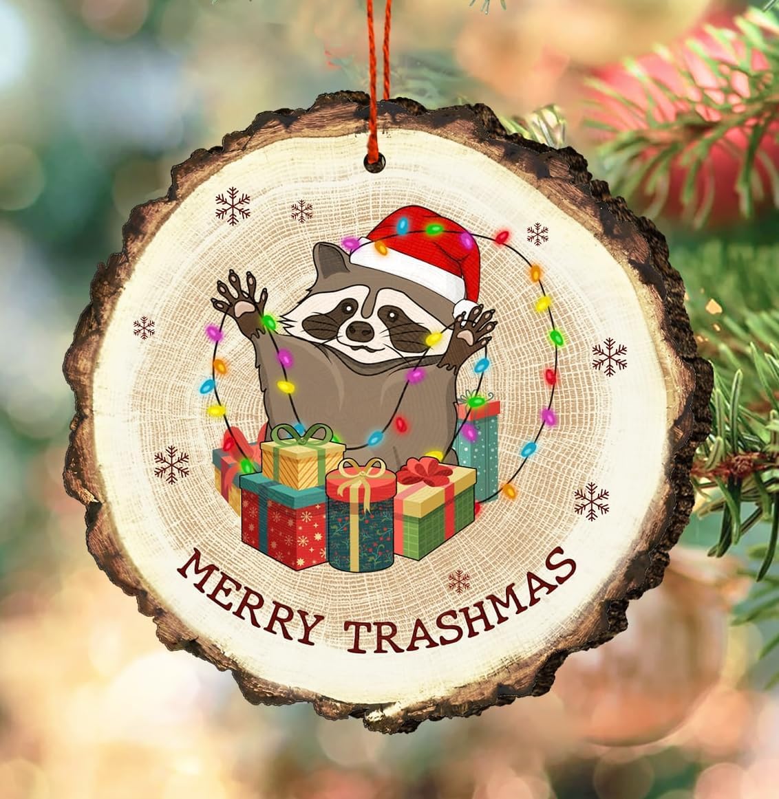 Raccoon Christmas Ornament, Funny Woodland Animal Tree Decor, Cute Wildlife Keepsake Gift for Raccoon Lovers