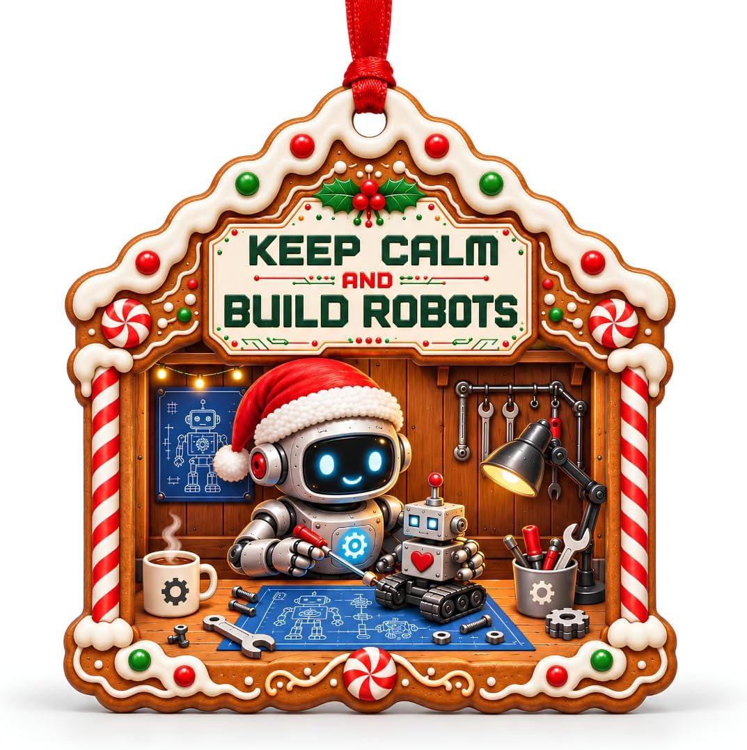 Robot Ornament, 2 Layer Wood and Acrylic, Christmas Tree Decoration, Holiday Gift, Christmas Ornament