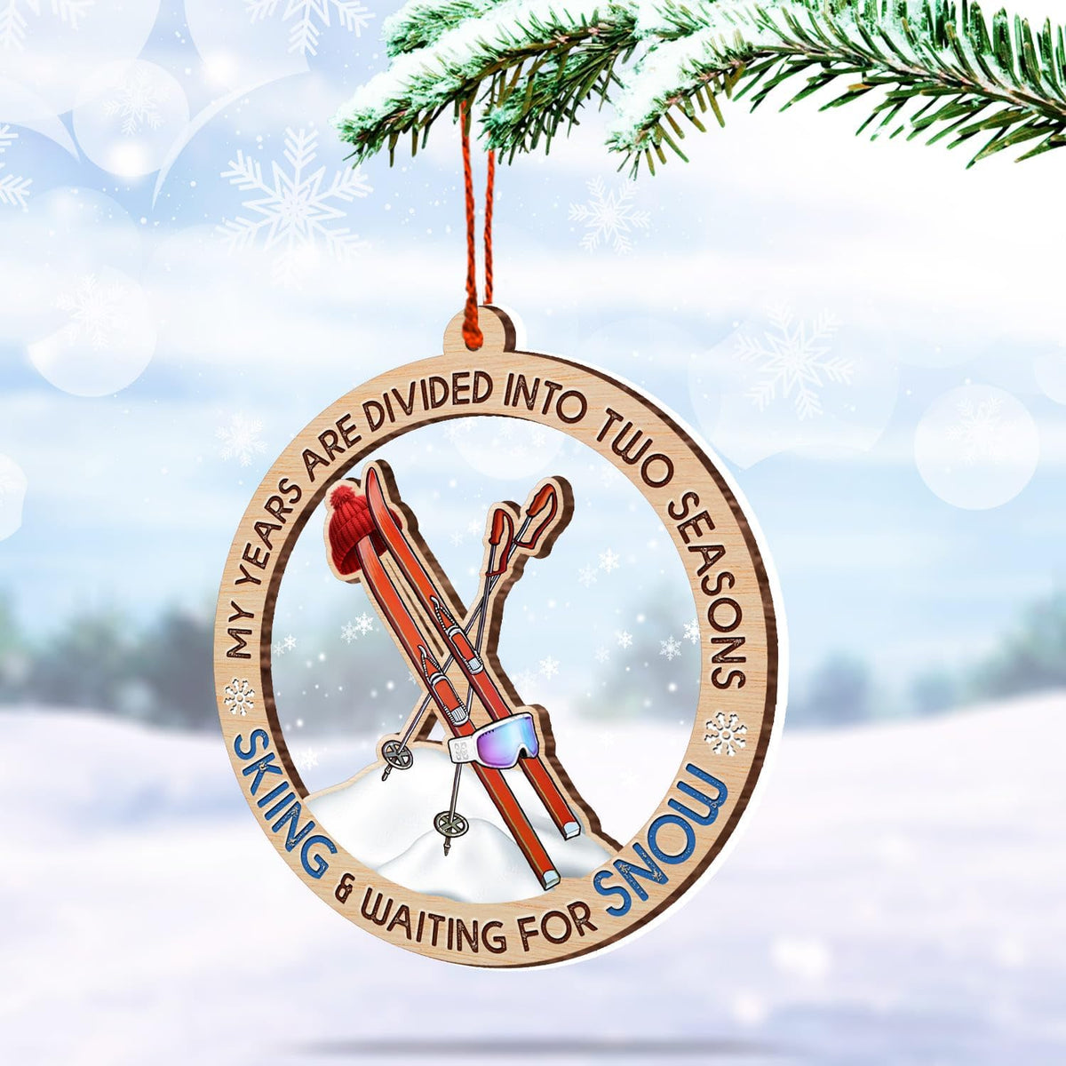 Skiing Christmas Ornament, Winter Sports Tree Decoration, Snow Ski Keepsake Gift for Skiers and Mountain Lovers