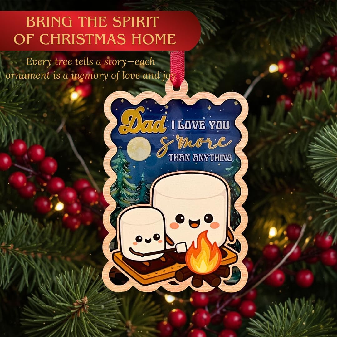 Dad Christmas Ornament, 2 Layer Wood Acrylic Keepsake, Heartfelt Holiday Gift from Daughter or Son