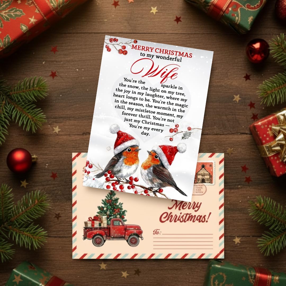 Christmas Card for Wife from Husband – Heartfelt Romantic Holiday Message with Premium Envelope