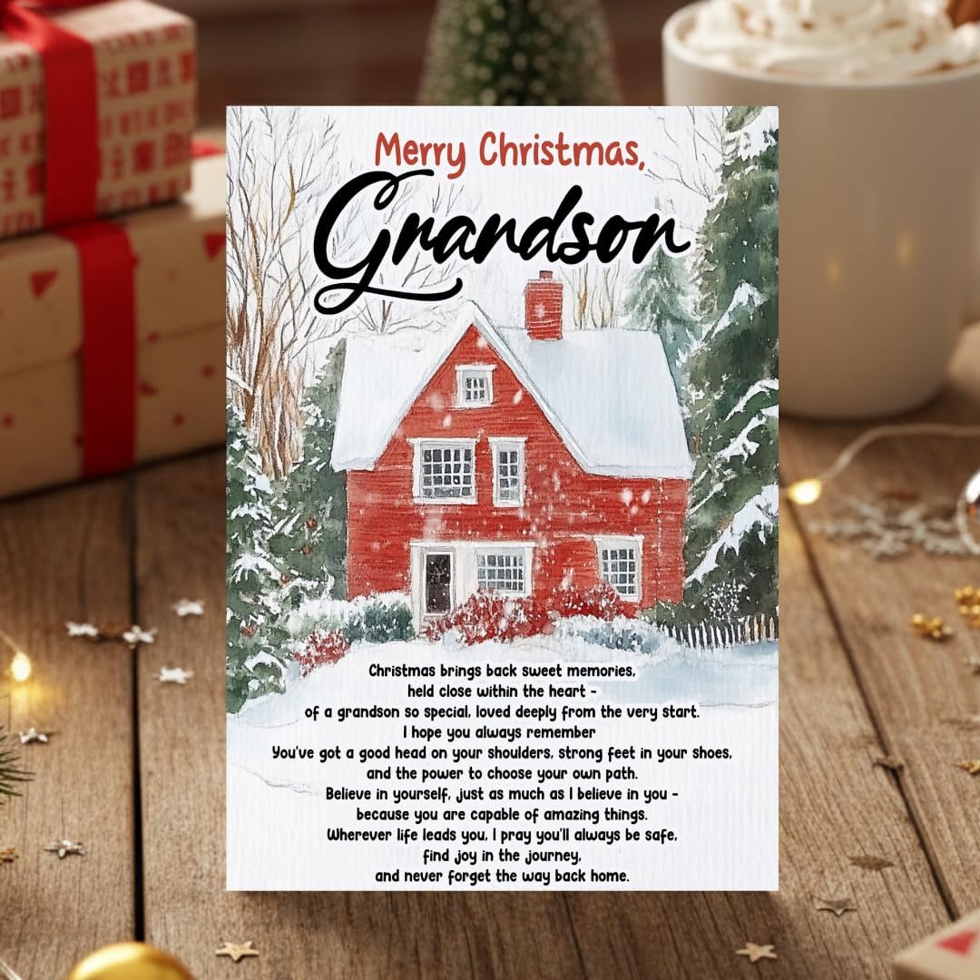 Christmas Card for Grandson with Premium Envelope – Heartfelt Holiday Greeting and Festive Family Keepsake