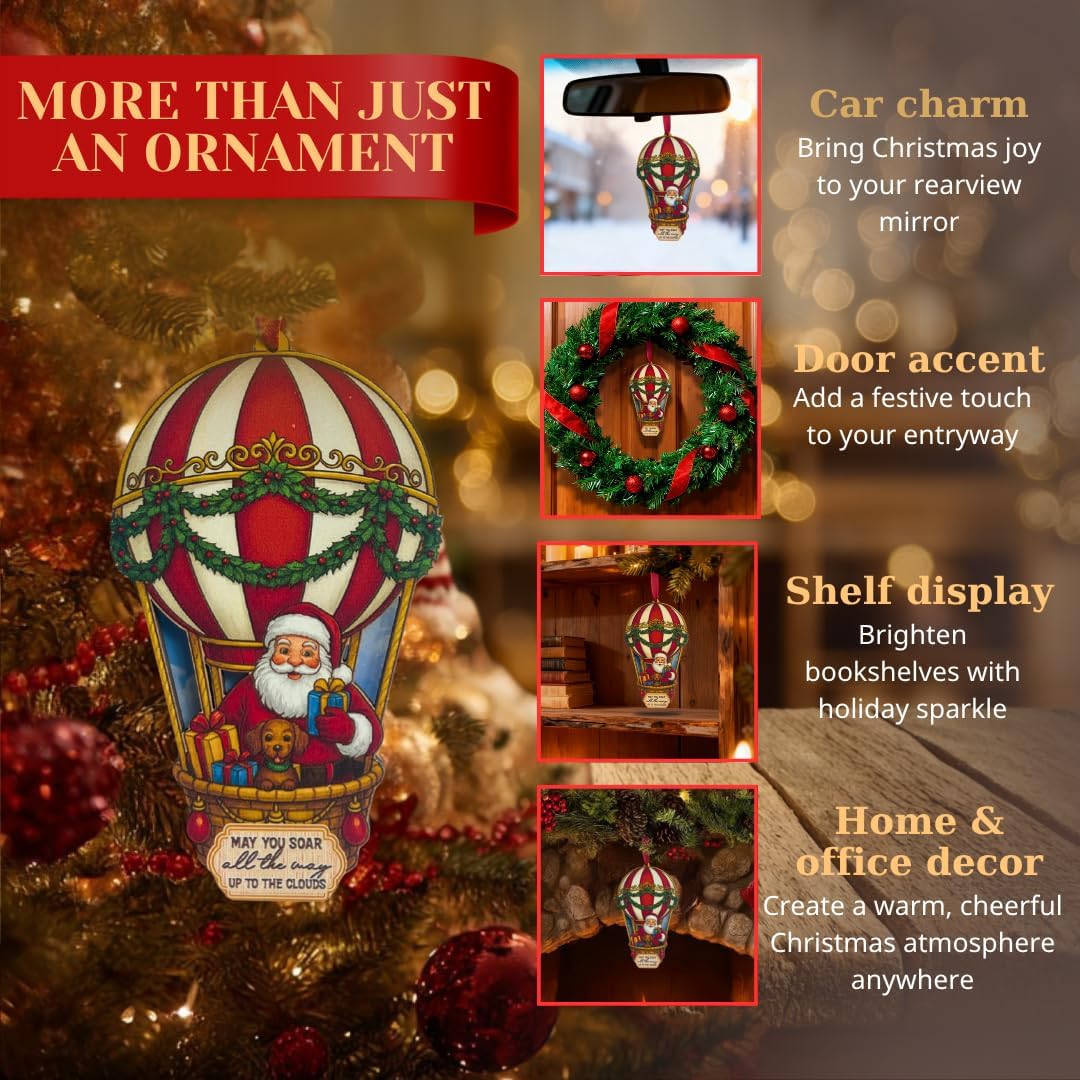 Hot Air Balloon Christmas Ornaments for Christmas Tree, Santa Hot Air Balloon Ornaments for Christmas Tree Wood Acrylic, Santa for Travelers, SantaClaus Balloons Christmas Decorations
