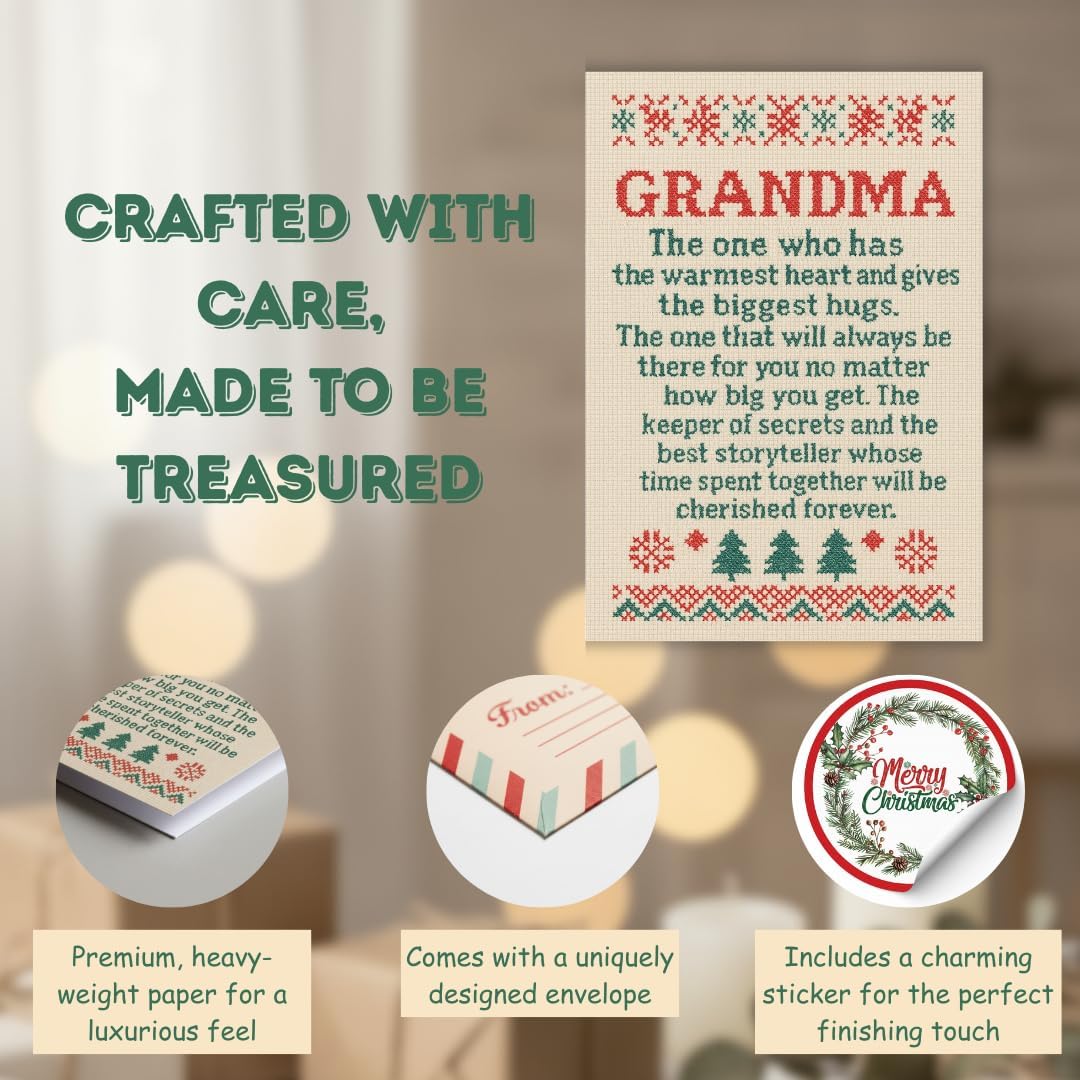Christmas Card for Grandma with Premium Envelope – Heartfelt Holiday Greeting and Festive Keepsake