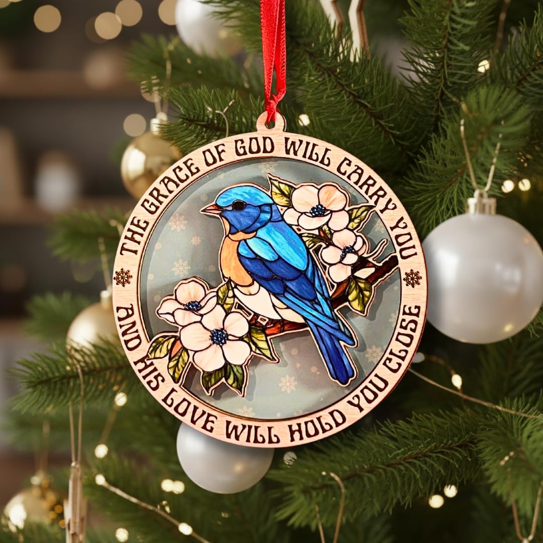 Bluebird Ornament, Spirit Bluebird Christmas Ornament, Bird Tree Decor, Bluebirds Gifts for Women, 2-Layer Wood and Acrylic Keepsake, Bird Ornaments, Home Décor
