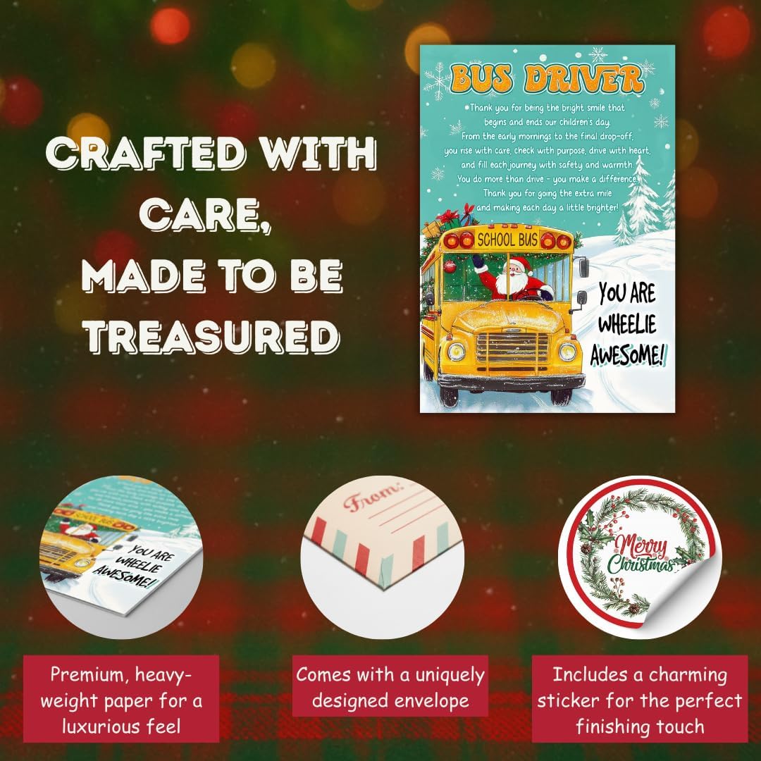 Christmas Card for Bus Driver with Envelope – Festive Holiday Greeting and Heartfelt Thank You Message
