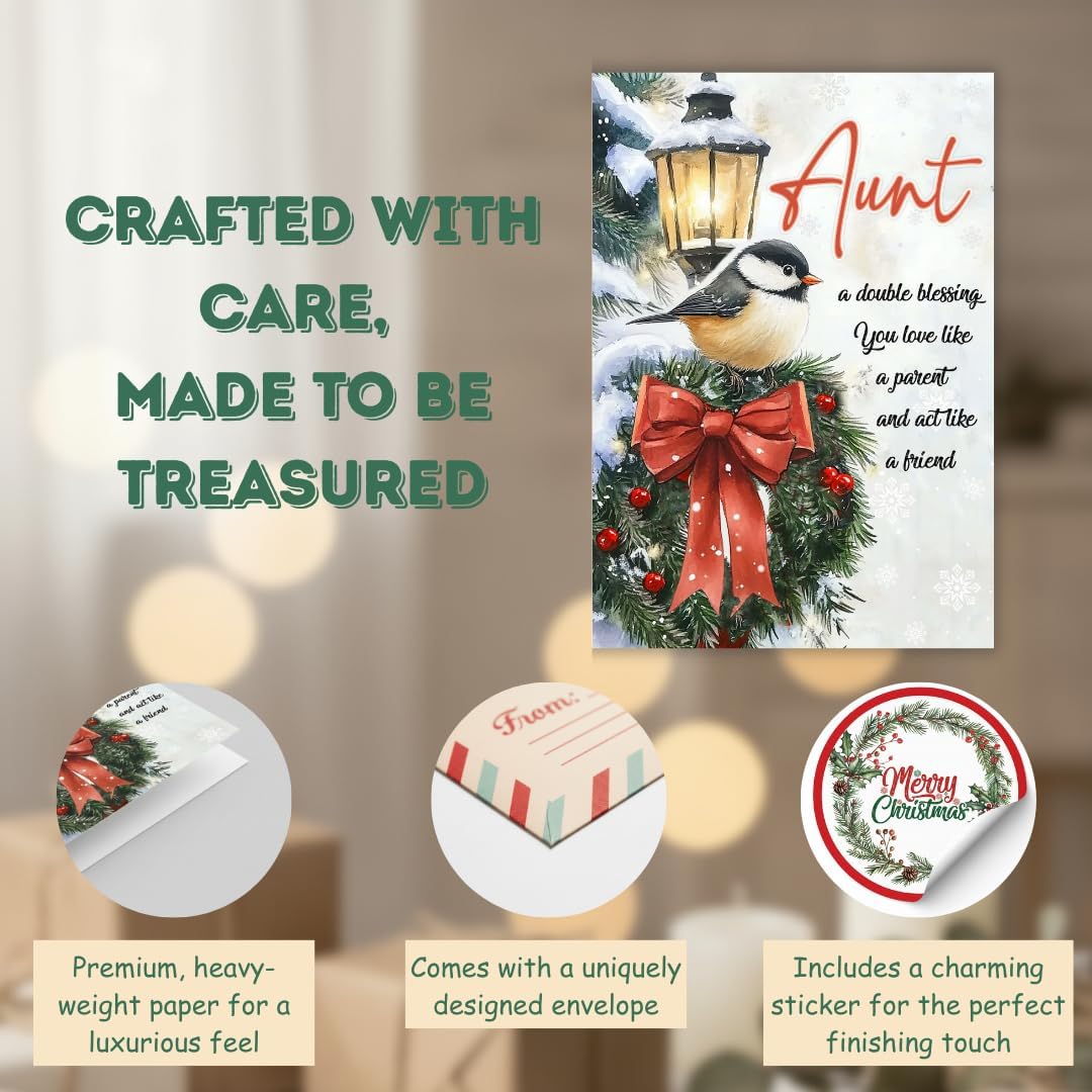 Christmas Card for Aunt with Premium Envelope – Festive Holiday Design and Thoughtful Family Keepsake