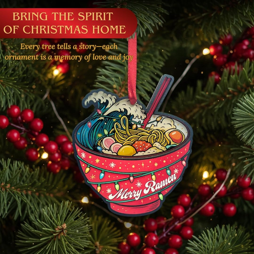 Ramen Ornament, Shatterproof Wood and Acrylic Ramen Ornaments for Christmas Tree, Christmas Decorations, Gift for Foodies and Japanese Food Lovers