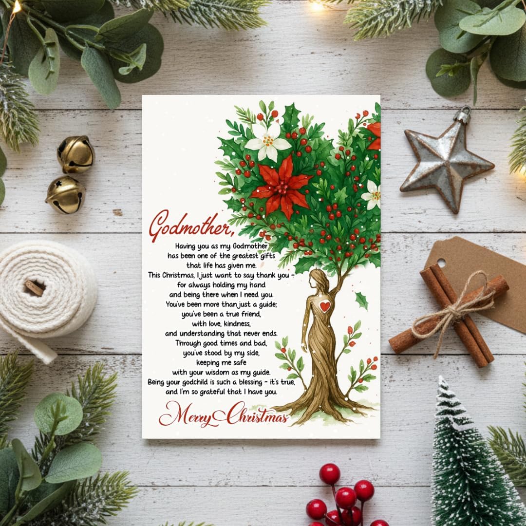 Christmas Card for Godmother with Envelope – Festive Holiday Design and Heartfelt Keepsake Greeting