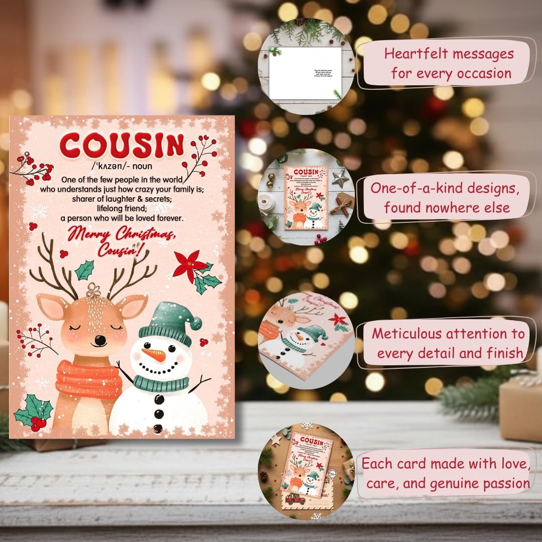 Christmas Card for Cousin with Envelope – Heartfelt Holiday Greeting and Thoughtful Family Keepsake