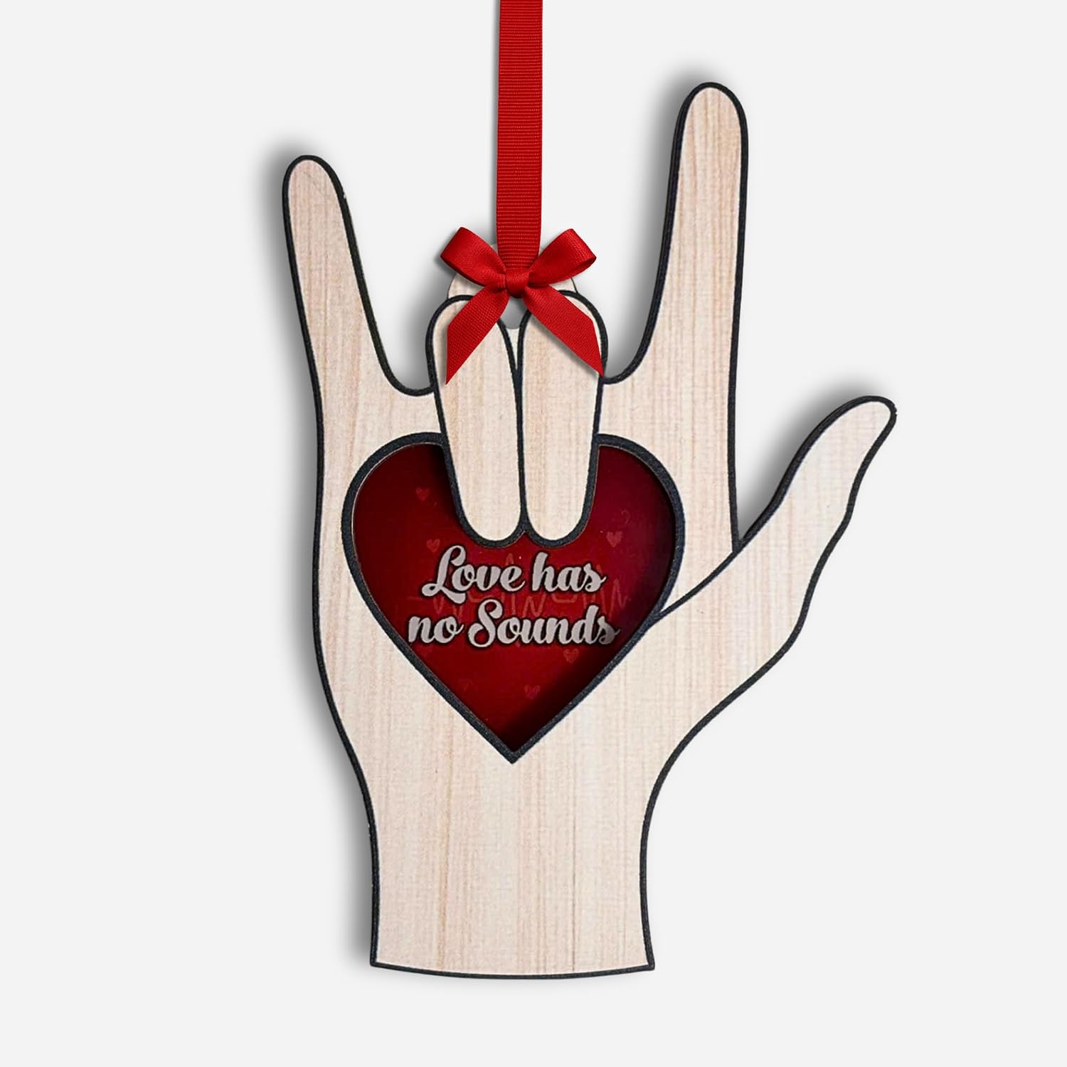 I Love You Sign Language Ornament, ASL Christmas Tree Decor, Heart Hand Sign Gift for Family and Friends