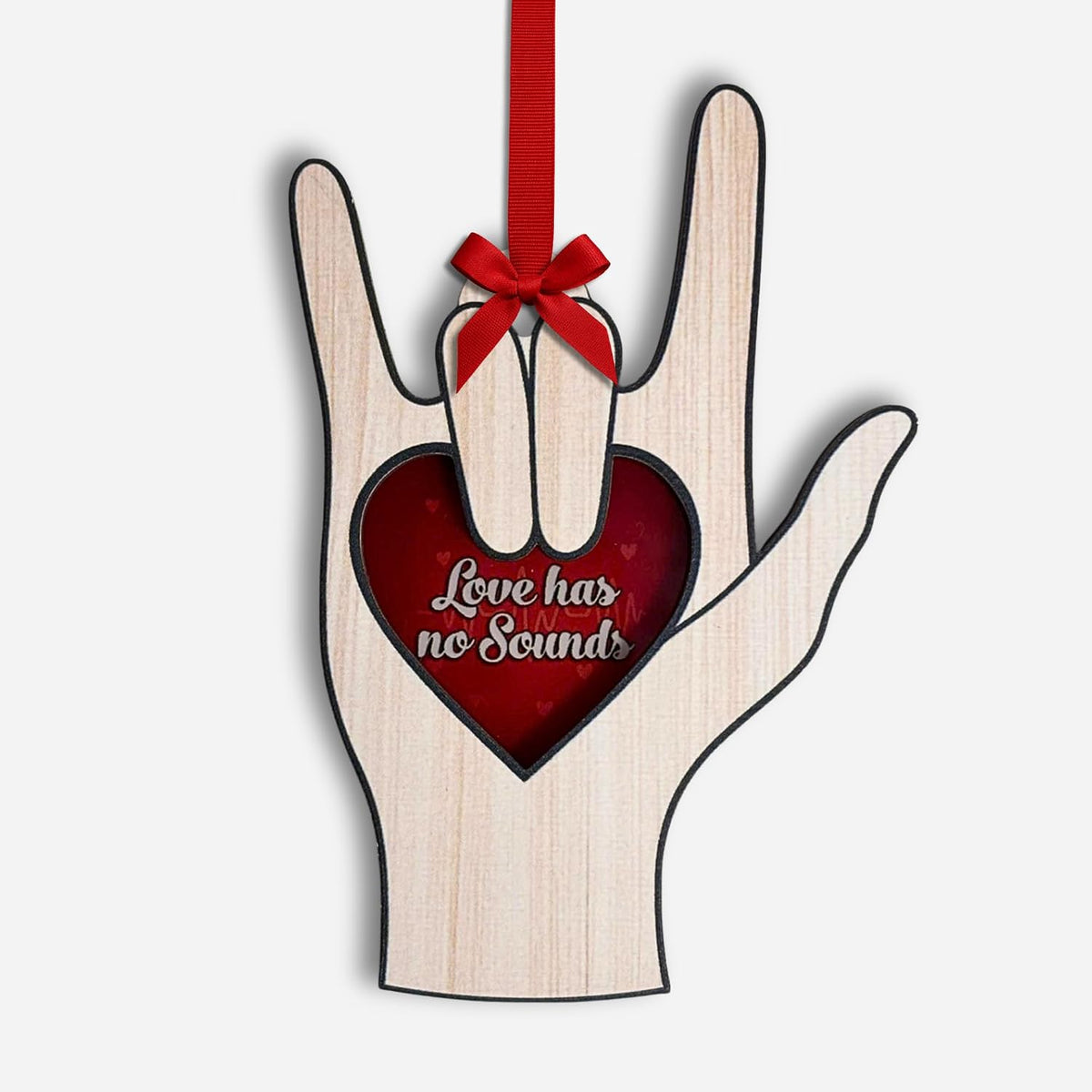 I Love You Sign Language Ornament, Wooden & Acrylic Christmas Decor, Gift for Family Friends, ASL Sign Language Xmas Ornament, Heart Hand Sign Language Christmas Ornament for Tree