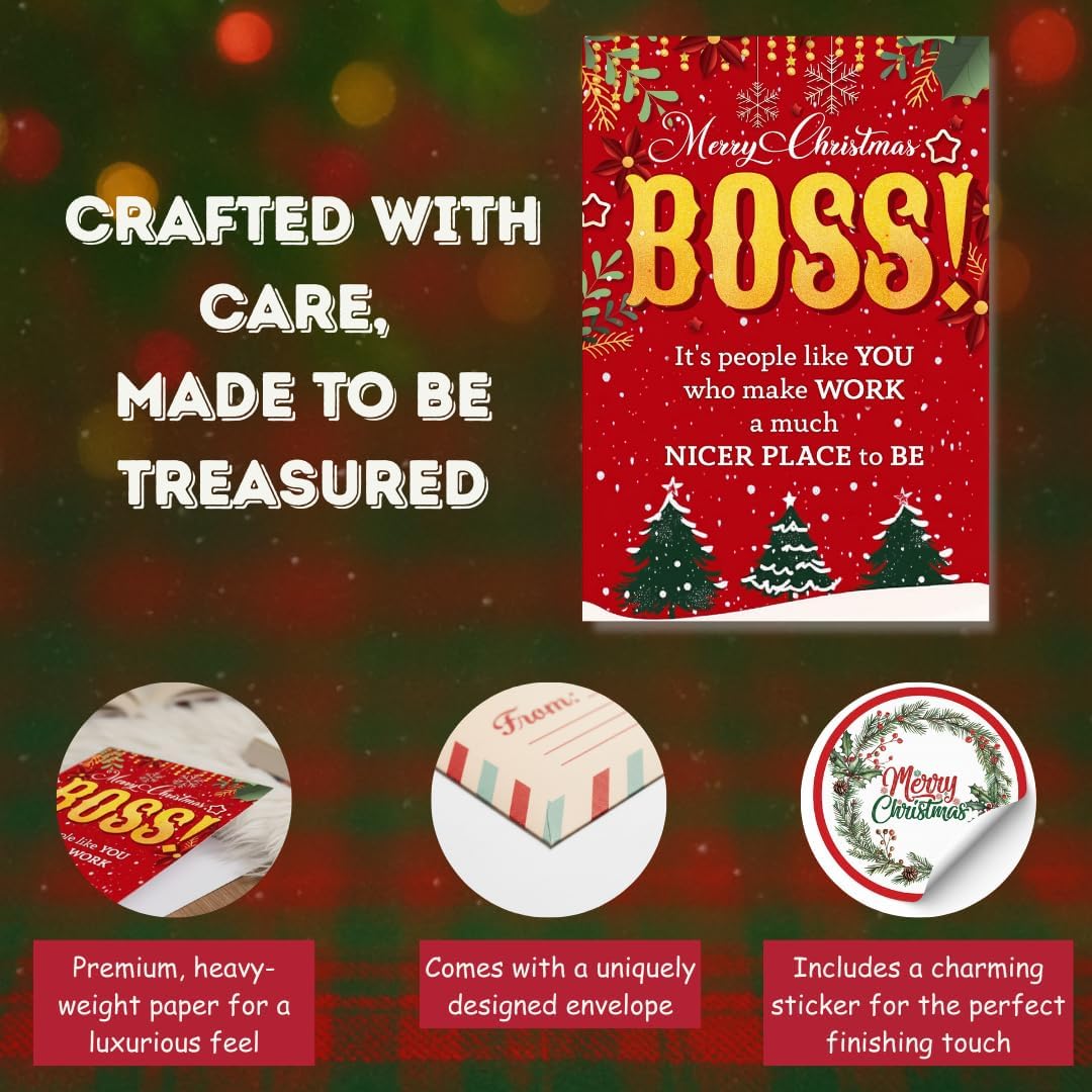 Christmas Card for Boss from Team – Elegant Holiday Greeting with Heartfelt Message and Premium Envelope