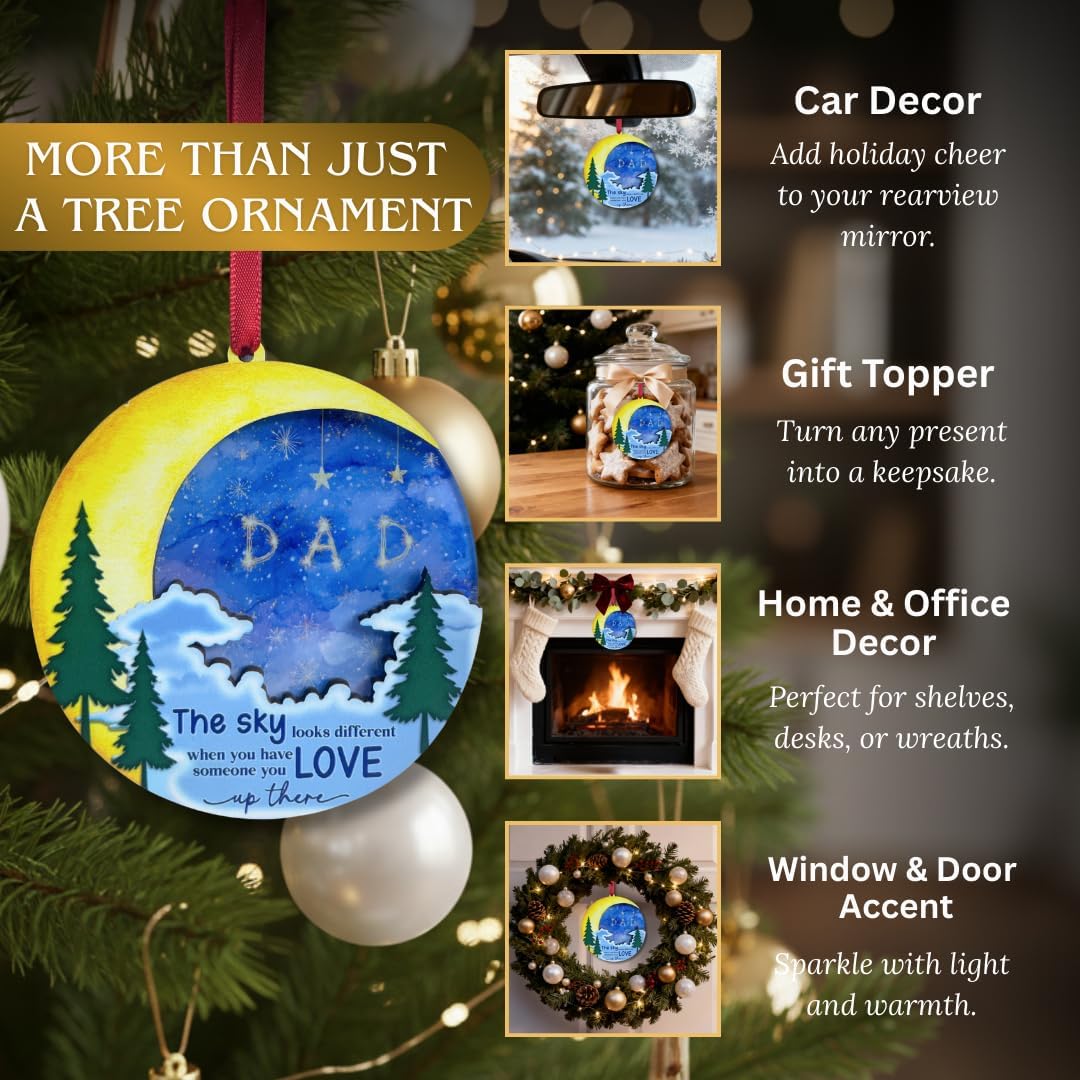 Dad in Heaven Ornament, Memorial Ornament for Loss of Father Car Hanging Accessories, in Memory of Dad Ornament Remembrance Keepsake, Window Decoration, Car Decor