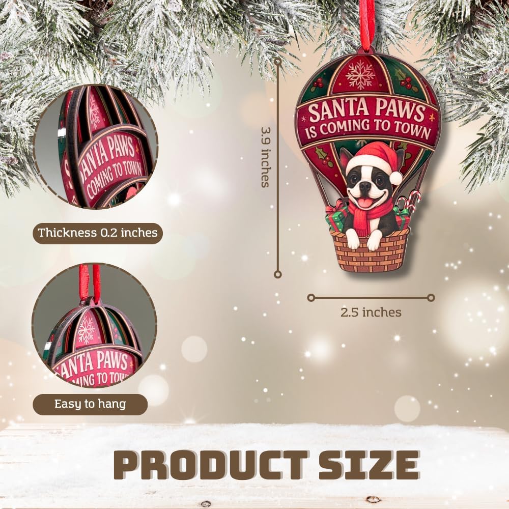 Boston Terrier Ornament, Funny and Adorable Boston Terrier Inspired Christmas Tree Decoration, Double Layer Wood and Acrylic Ornaments for Animal Lovers, Xmas Gifts for Pet Owners