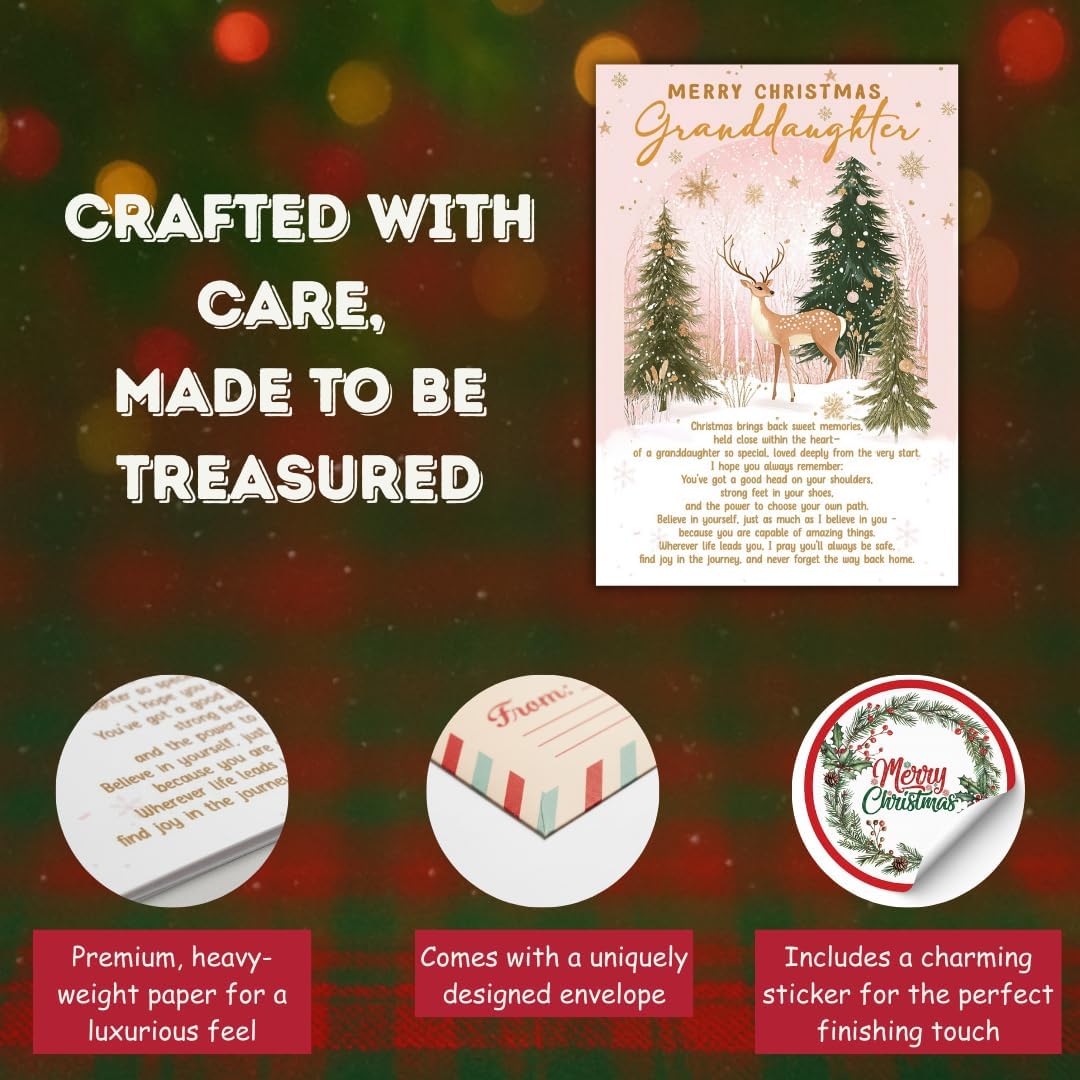 Christmas Card for Granddaughter with Premium Envelope – Festive Holiday Design and Heartfelt Keepsake