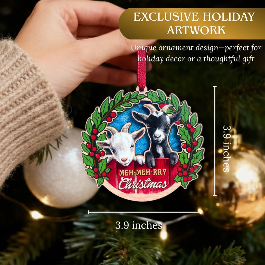 Goat Ornament, Goat Christmas Ornament, Farm Animal Ornaments, Double-Layer Wood & Acrylic Keepsake, for Goat Lovers, Goat Decorations for Tree