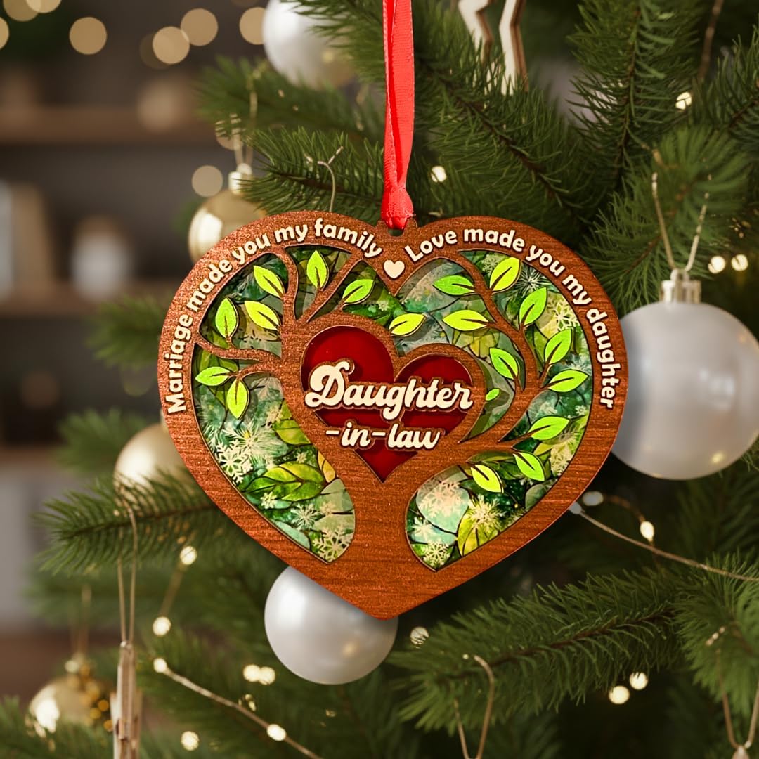 Daughter-in-Law Christmas Ornament 2026 from Son and Family, 2-Layer Wood & Acrylic Keepsake, Xmas Tree Hanging Decoration, Home Decor