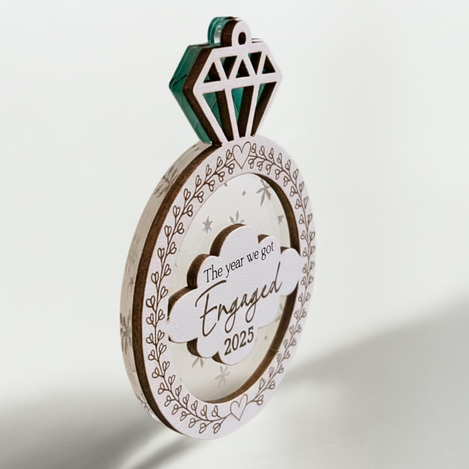 2026 Engagement Ring Ornament, Car Hanging Ornaments, Valentine Gift, Home Decorations, 3D Wooden Acrylic Cut Valentines Gifts for Newly Engaged Couples