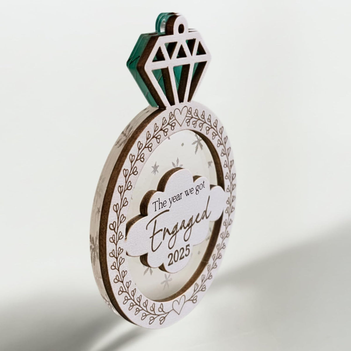 2026 Engagement Ring Ornament, Car Hanging Ornaments, Valentine Gift, Home Decorations, 3D Wooden Acrylic Cut Valentines Gifts for Newly Engaged Couples