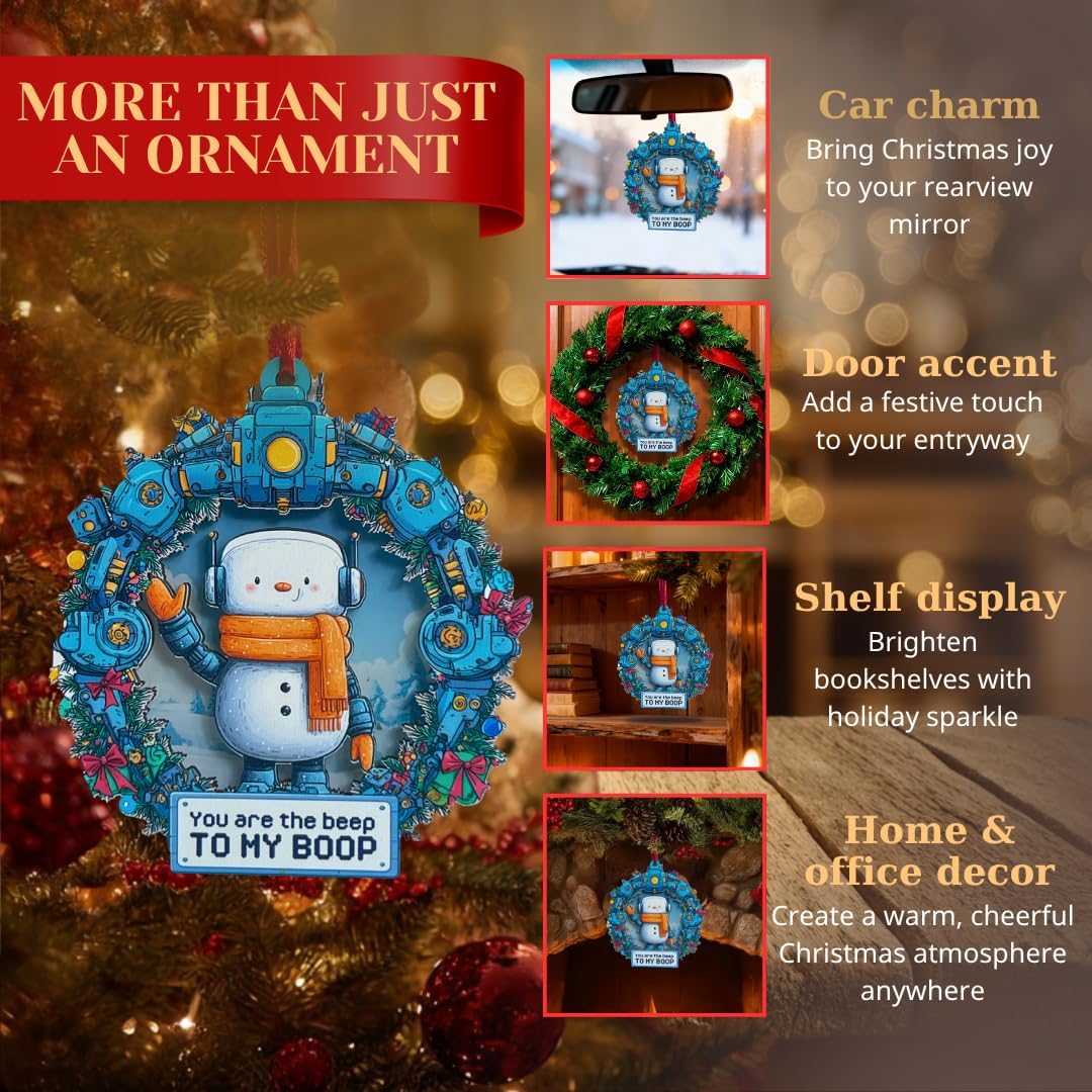 Robot Ornament, Funny Christmas Robot Ornaments, 3D Double Layer Wood Acrylic Tech Holiday Decor for Christmas Tree, Gift for Nerdy Couples and Robotics Enthusiasts