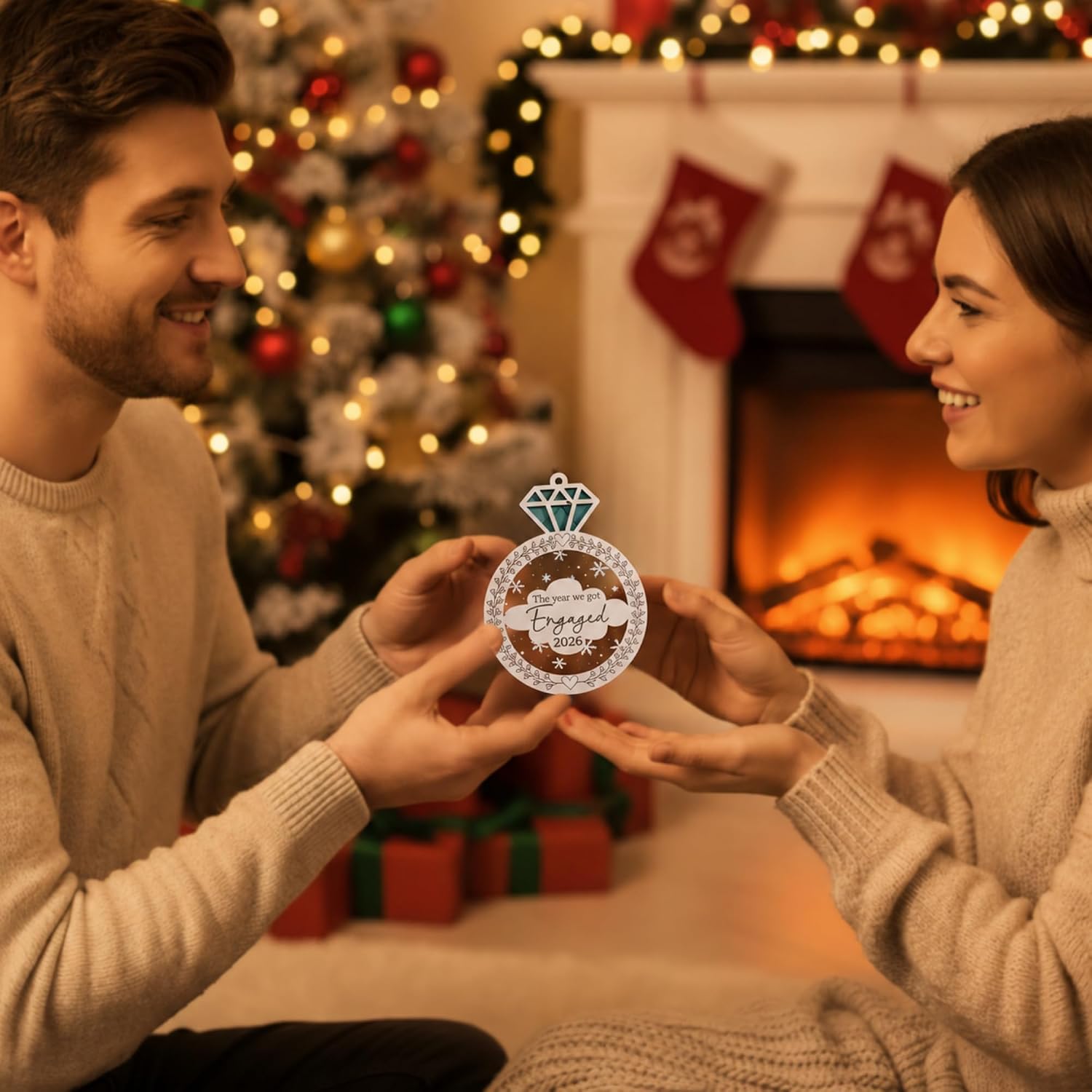 Engaged Christmas Ornament 2026, 2026 Engagement Ornaments, Wood Acrylic Cut Christmas Gifts for Newly Engaged Couples
