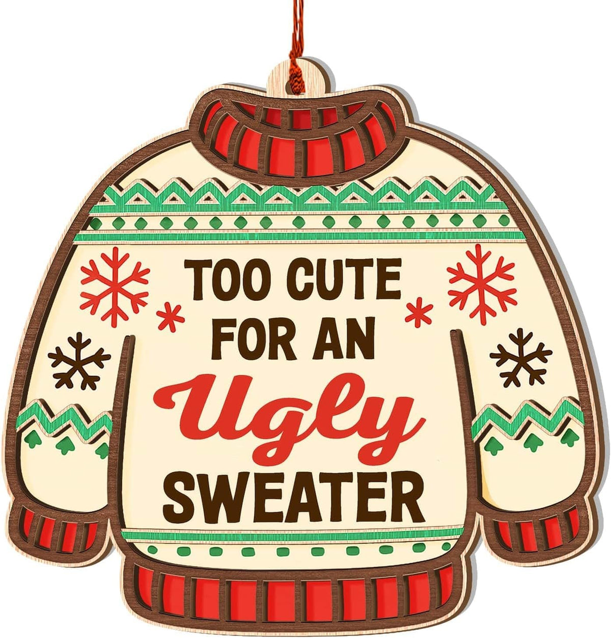 Ugly Sweater Ornaments, Ugly Sweater Ornament Wood Acrylic, Cute Sweater Christmas Ornament for Holiday Tree Decorations, Perfect Gag Gift and Fun Gift for Friends' Christmas Tree