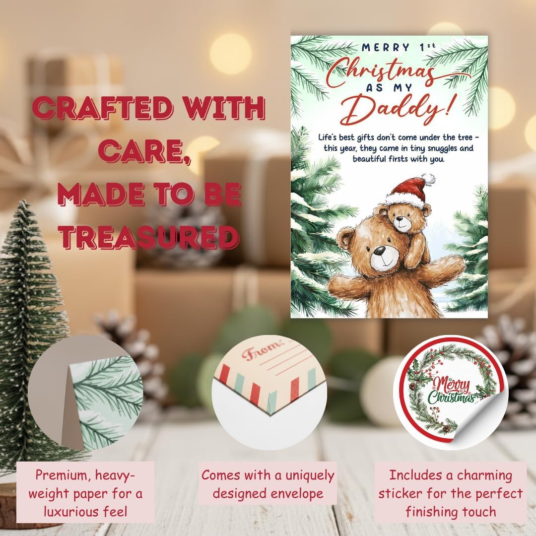 First Christmas as Daddy Card with Envelope – Cute Holiday Greeting and Heartfelt Keepsake for New Dads