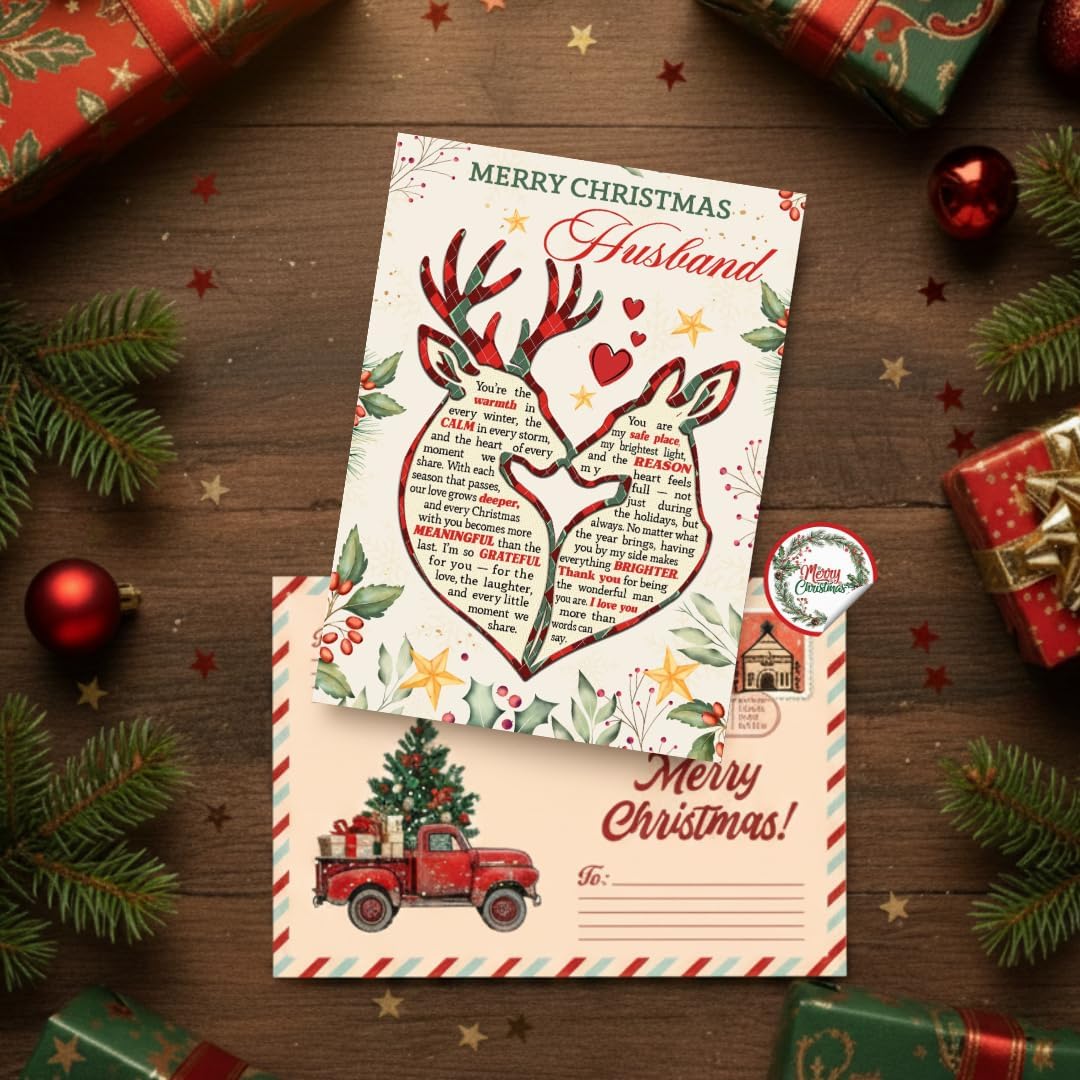 Romantic Christmas Card for Husband from Wife – Heartfelt Love Message with Premium Envelope