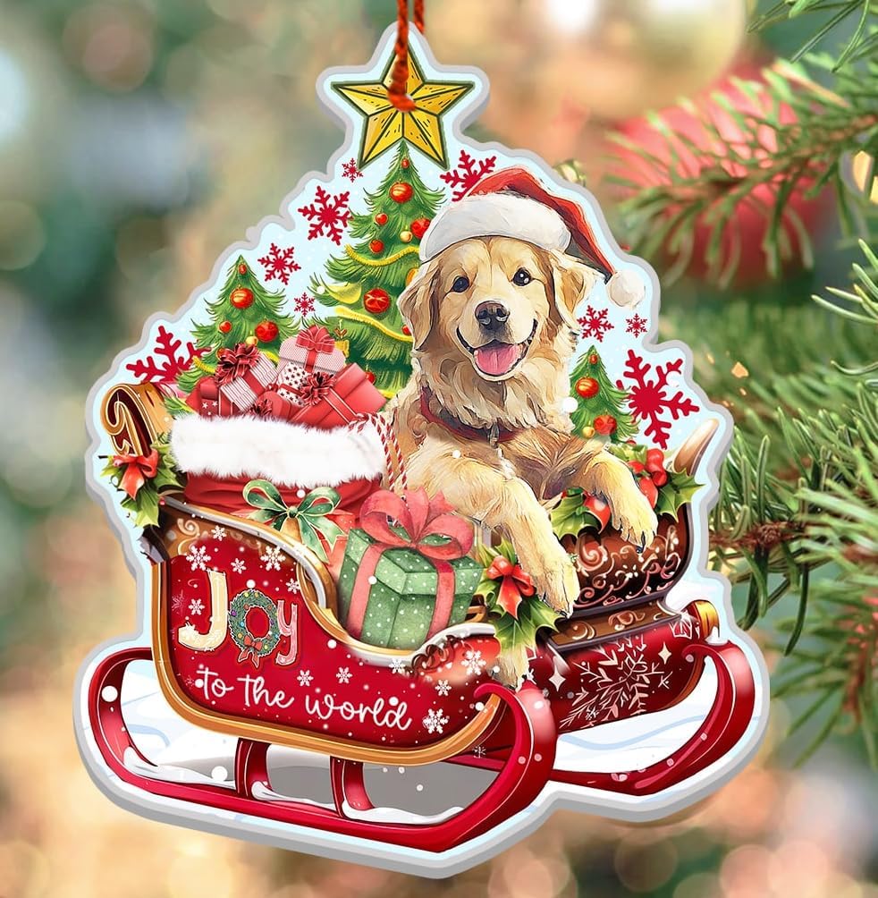 Golden Retriever Christmas Ornament 2025 - Golden Dog Breed Aluminum Ornaments (NOT 3D) for Christmas Tree - Animal Themed Xmas Hanging Tree Decoration - Gifts for Women, Friends, Coworker